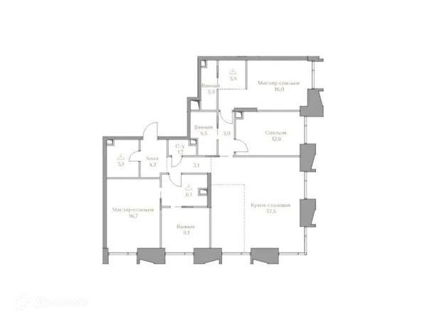 Планировка 3 комн. в ЖК «Luzhniki Collection (Коллекция Лужники)»