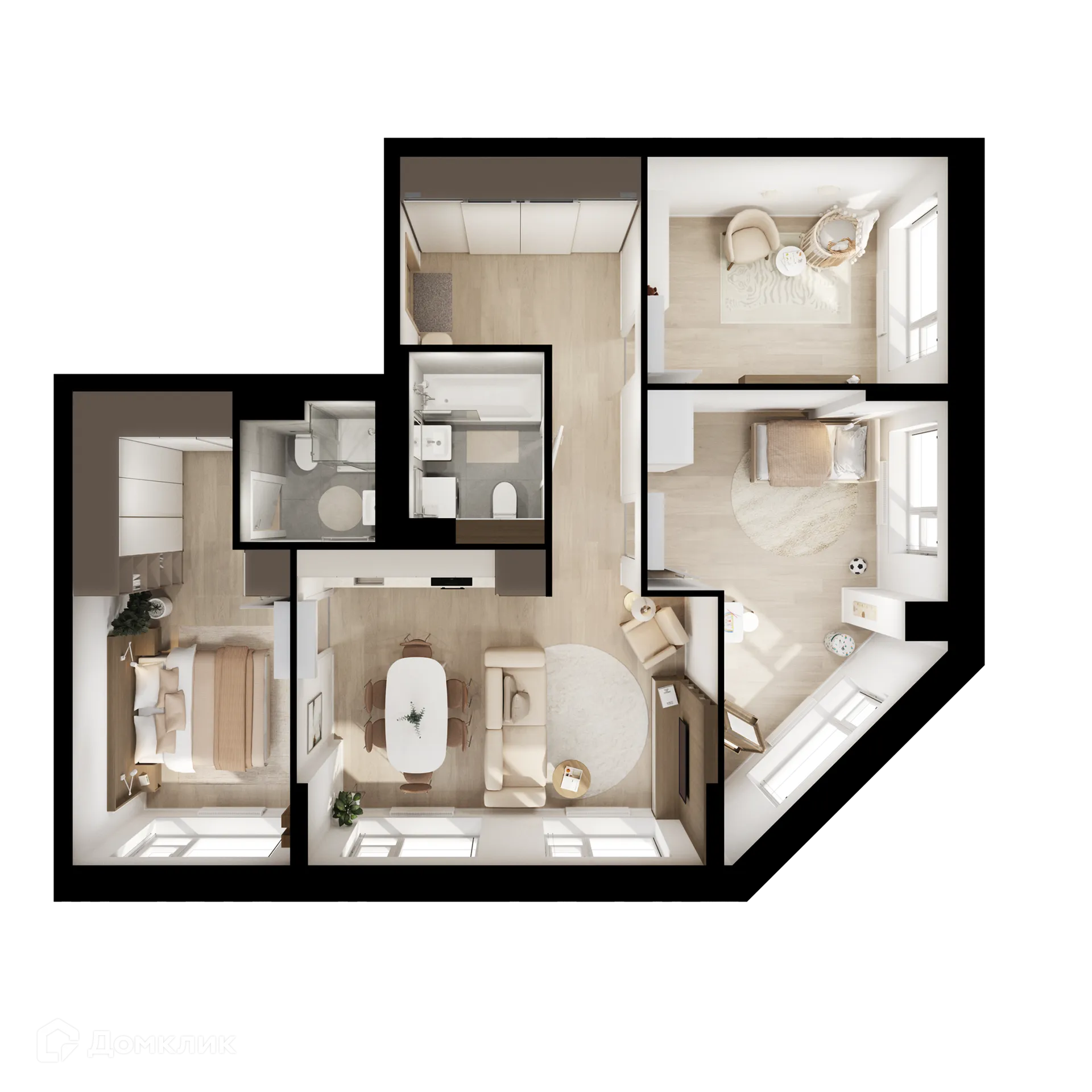 Планировка 3-комнатной квартиры 80 м² в «Алтуфьевское 53», г. Москва — фото 2