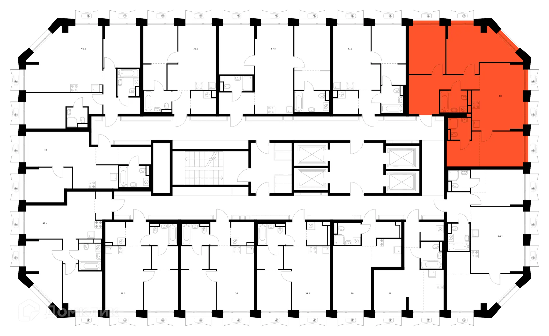 Планировка 3-комнатной квартиры 80 м² в «Алтуфьевское 53», г. Москва — фото 3