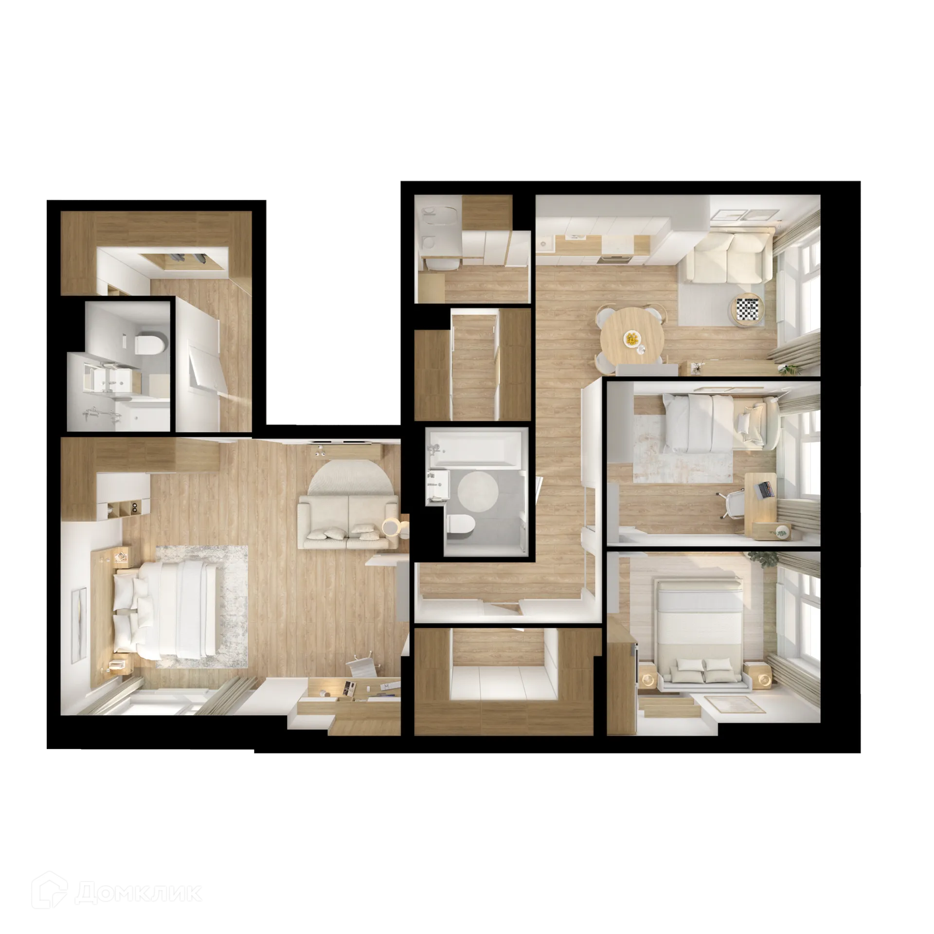 Планировка 3-комнатной квартиры 96.6 м² в ЖК Матвеевский парк, г. Москва — фото 2