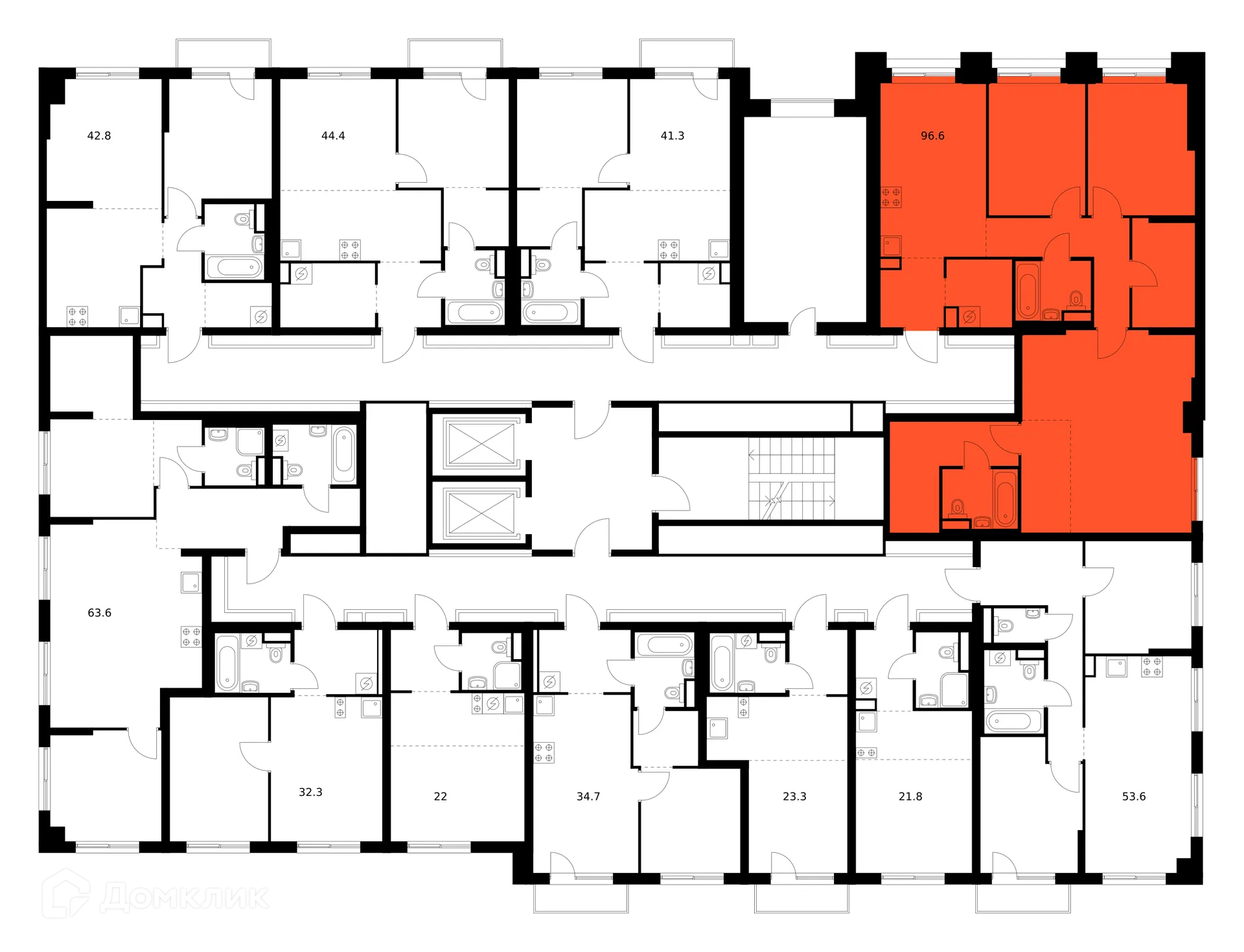 Планировка 3-комнатной квартиры 96.6 м² в ЖК Матвеевский парк, г. Москва — фото 3