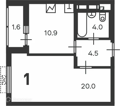 Планировка 1 комн. в Кусковская ул., д. 12/1 (Московские кварталы)