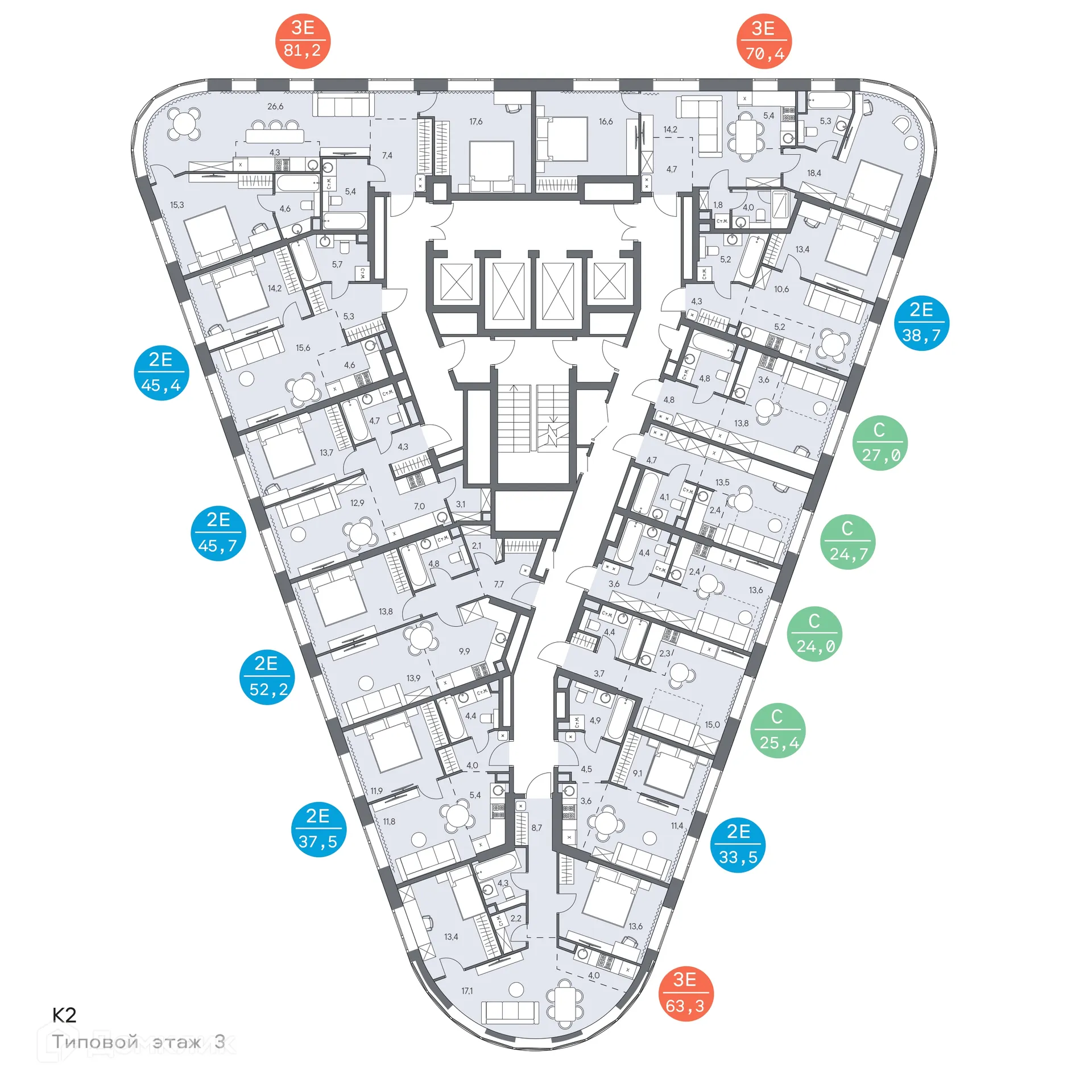 Планировка студии квартиры 24.7 м² в ЖК РОДИНА ПЕРЕДЕЛКИНО, г. Москва — фото 2