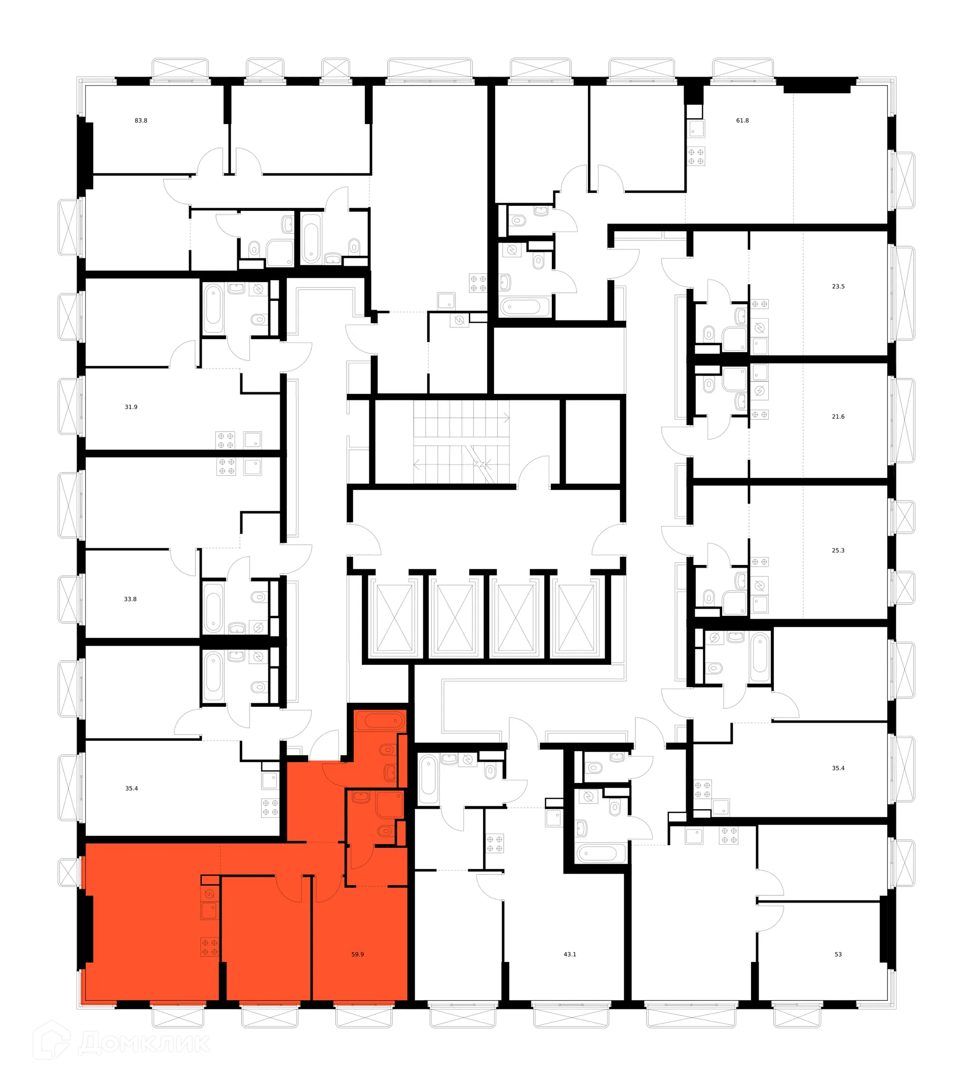 Планировка 2-комнатной квартиры 59.9 м² в ЖК 2-й Иртышский, г. Москва — фото 3