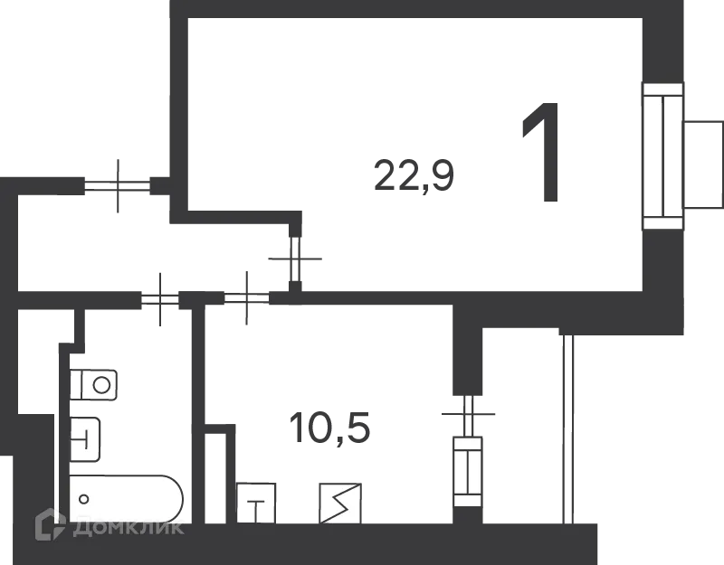 Планировка 1-комнатной квартиры 43.1 м² в Кедрова ул., д. 16, к. 3 (Московские кварталы), г. Москва — фото 1