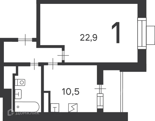 Планировка 1 комн. в Кедрова ул., д. 16, к. 3 (Московские кварталы)