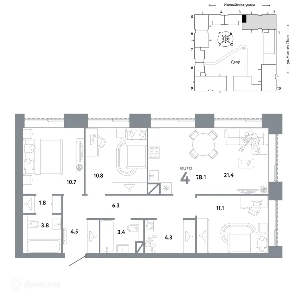 Планировка 4 комн. в ЖК СТРАНА.ЗАРЕЧНАЯ