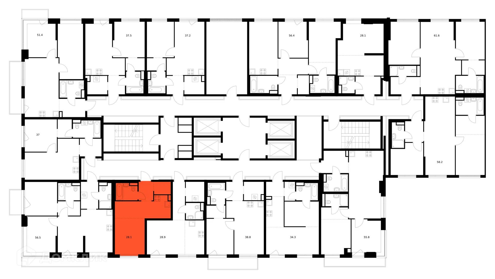 Планировка студии квартиры 28.1 м² в ЖК Кавказский бульвар 51, г. Москва — фото 3