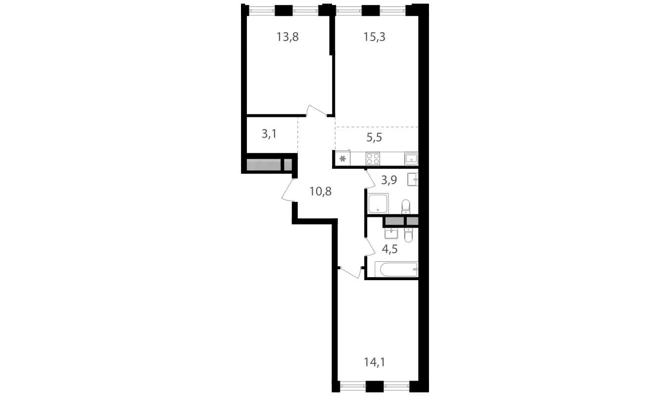 Планировка 2-комнатной квартиры 70.9 м² в ЖК Семеновский парк-2, г. Москва — фото 1
