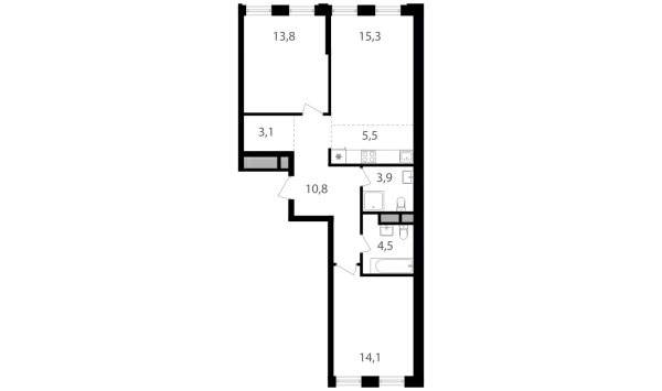 Планировка 2 комн. в ЖК Семеновский парк-2