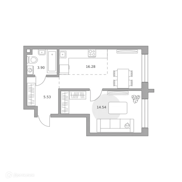 Планировка 1 комн. в ЖК MYPRIORITY Dubrovka (МАЙПРИОРИТИ Дубровка)