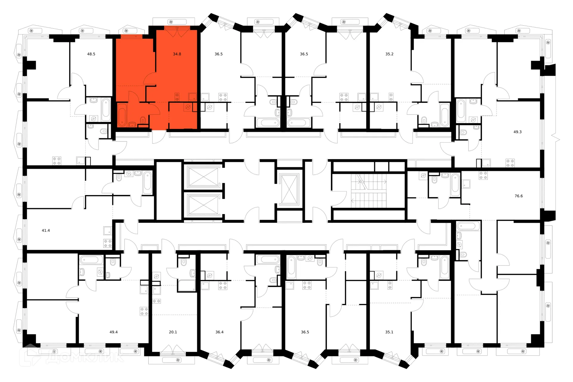 Планировка 1-комнатной квартиры 34.8 м² в ЖК Мичуринский парк, г. Москва — фото 2