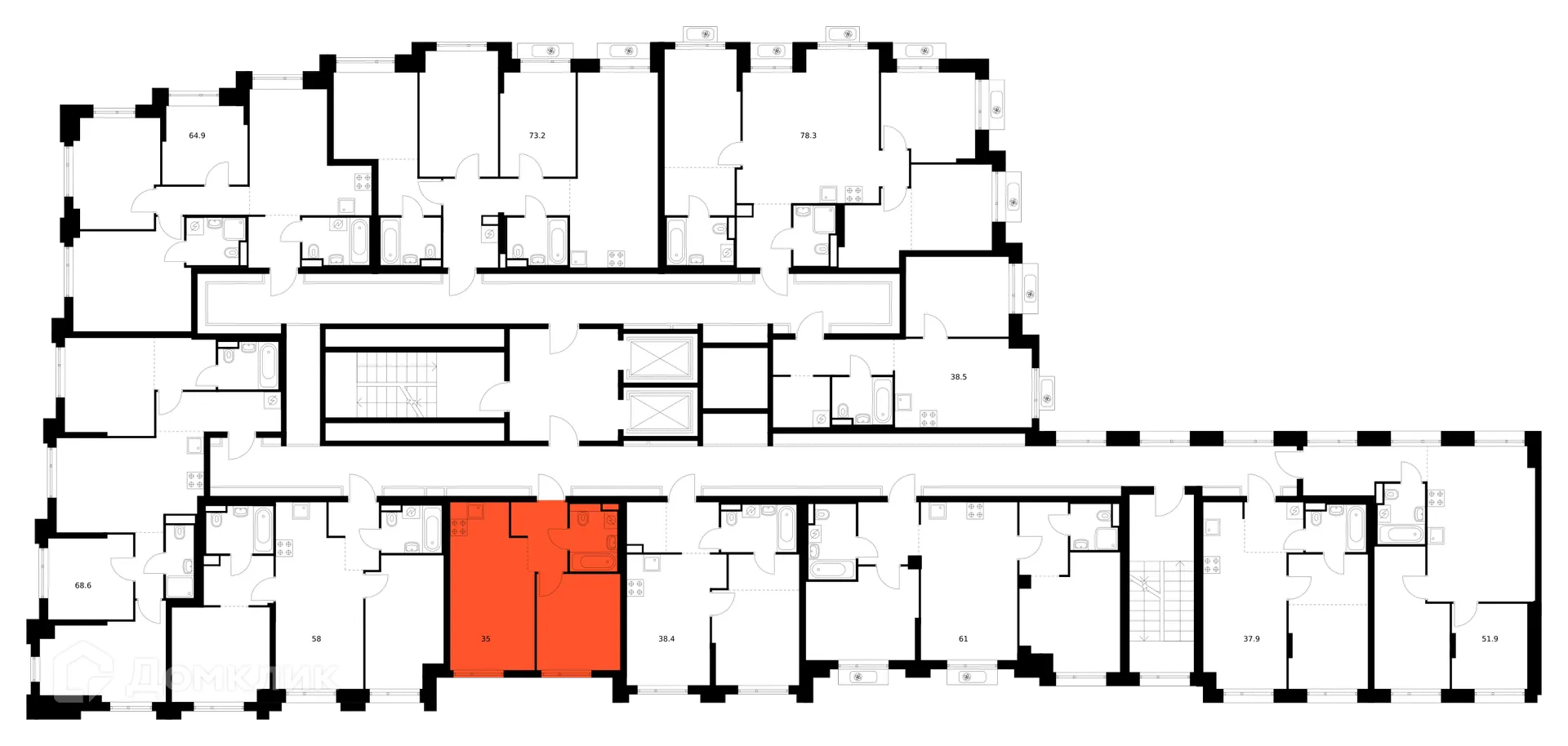 Планировка 1-комнатной квартиры 35 м² в ЖК Середневский лес, г. Москва — фото 2