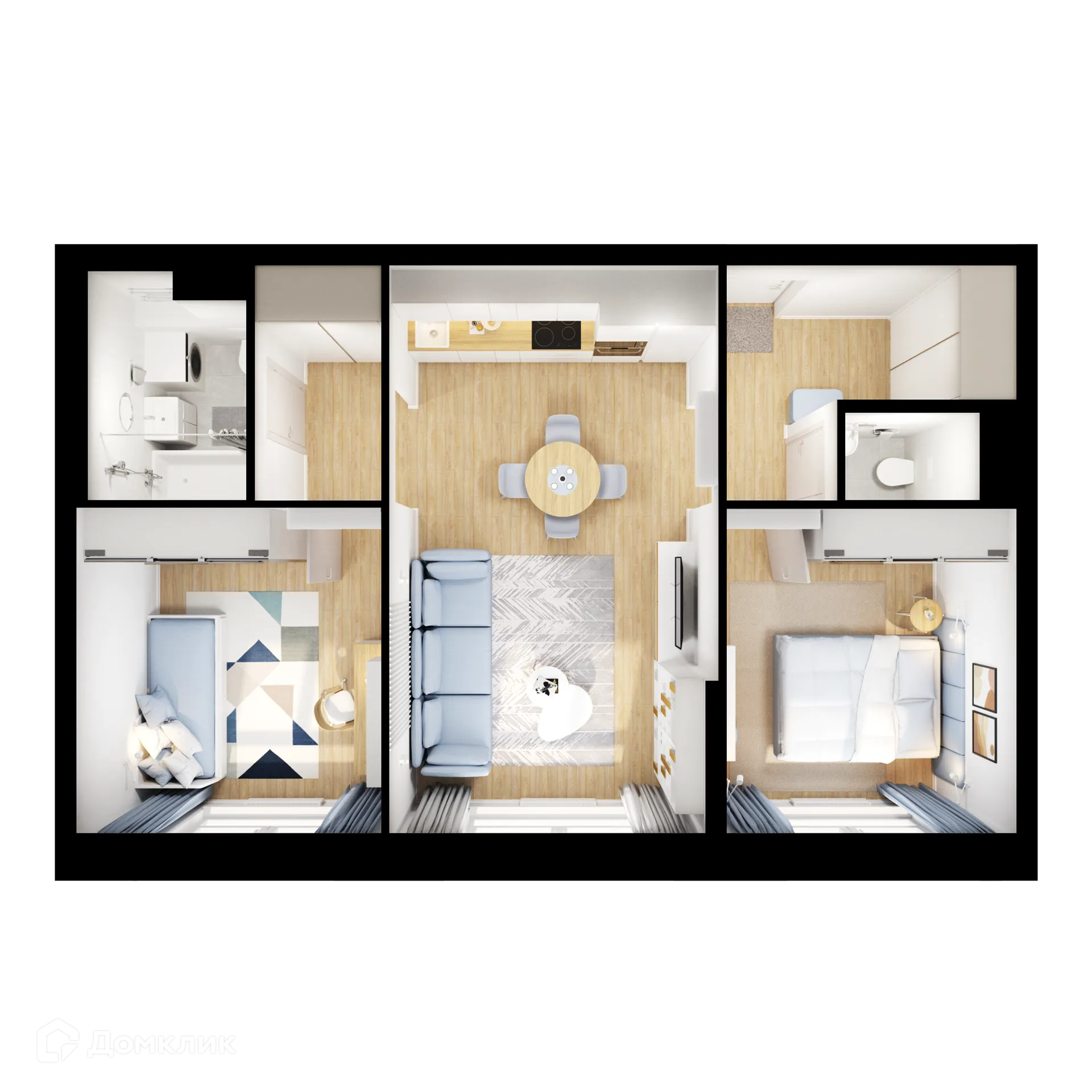 Планировка 2-комнатной квартиры 58.3 м² в ЖК Руставели 14, г. Москва — фото 2