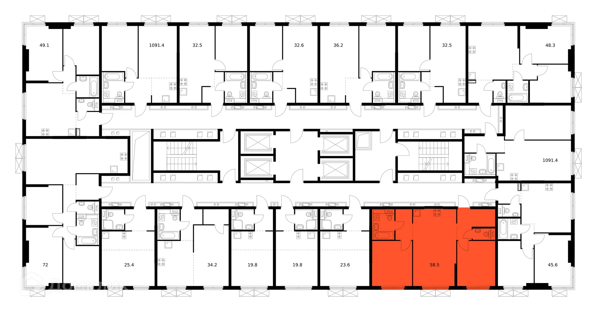 Планировка 2-комнатной квартиры 58.3 м² в ЖК Руставели 14, г. Москва — фото 3