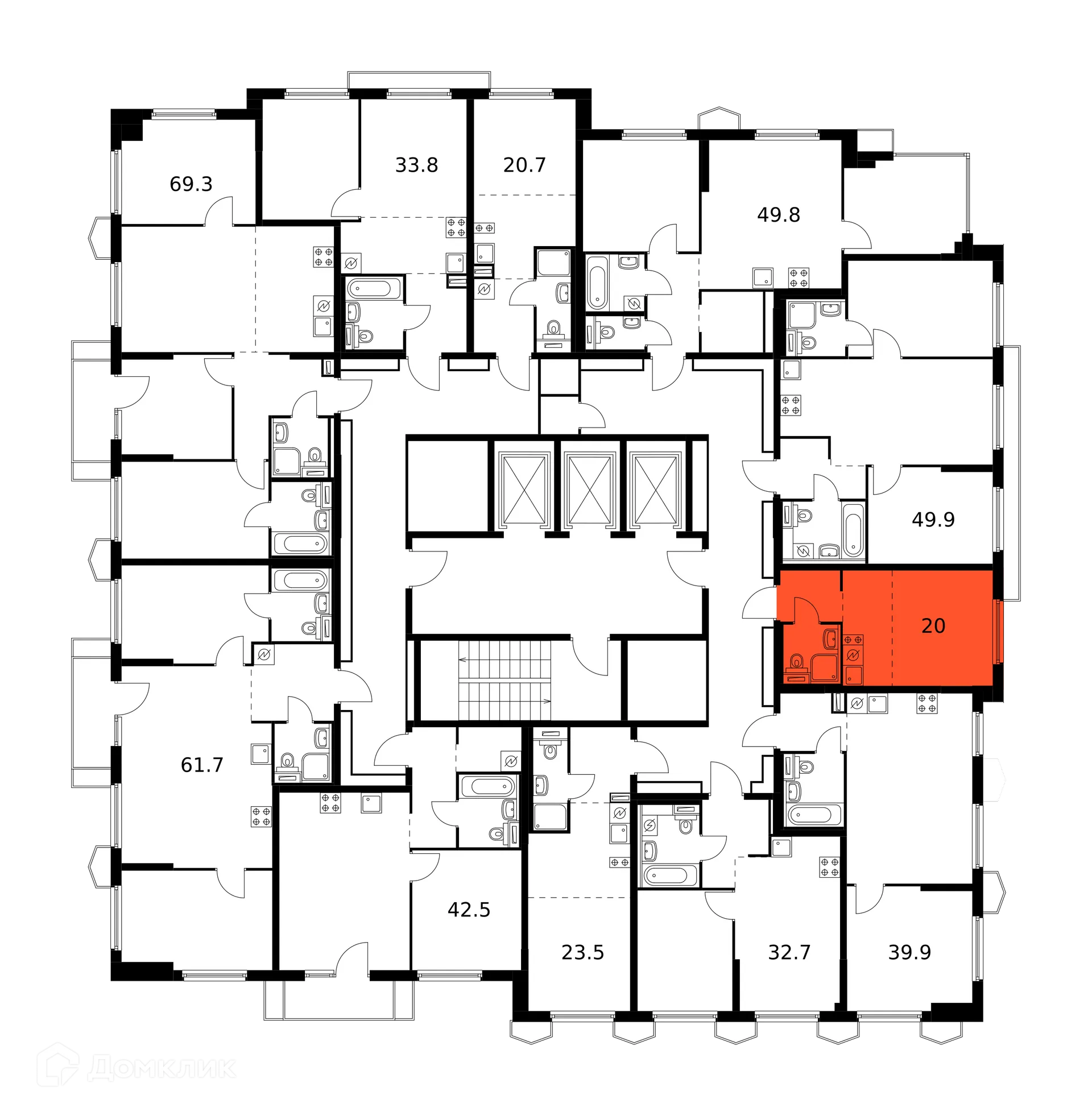 Планировка студии квартиры 20 м² в ЖК Бусиновский парк, г. Москва — фото 3