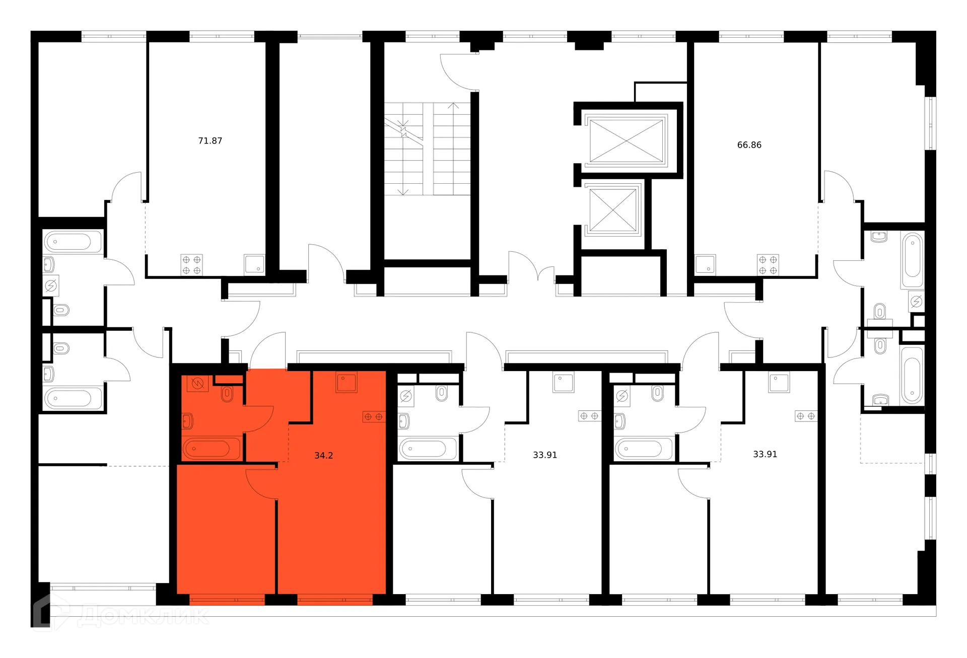 Планировка 1-комнатной квартиры 34.03 м² в «Квартал Мит», г. Москва — фото 2