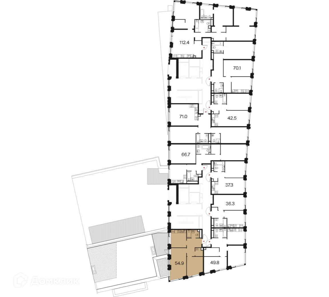 Планировка 2-комнатной квартиры 54.9 м² в ЖК РАКУРС, г. Москва — фото 2