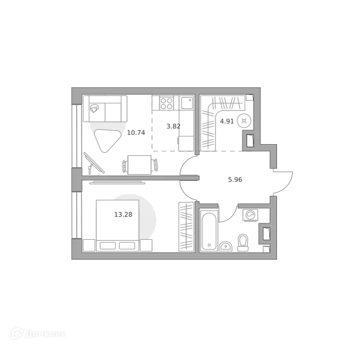 Планировка 2-комнатной квартиры 43.96 м² в ЖК Тринити, г. Москва — фото 1