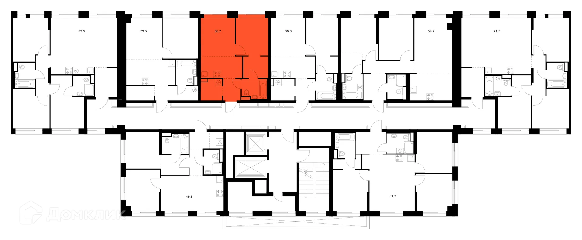 Планировка 1-комнатной квартиры 36.7 м² в «Нарвин», г. Москва — фото 3