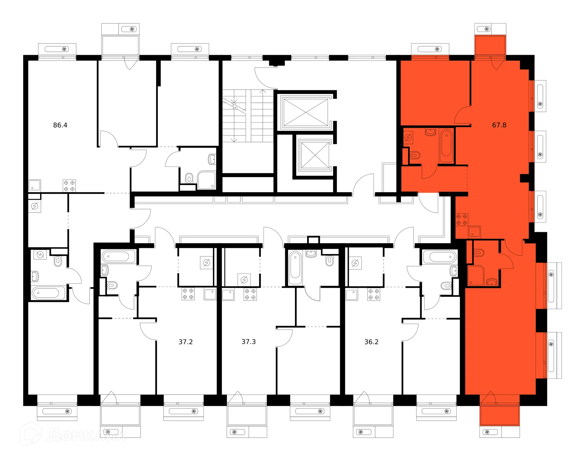 Планировка 2-комнатной квартиры 67.8 м² в ЖК Амурский парк, г. Москва — фото 2
