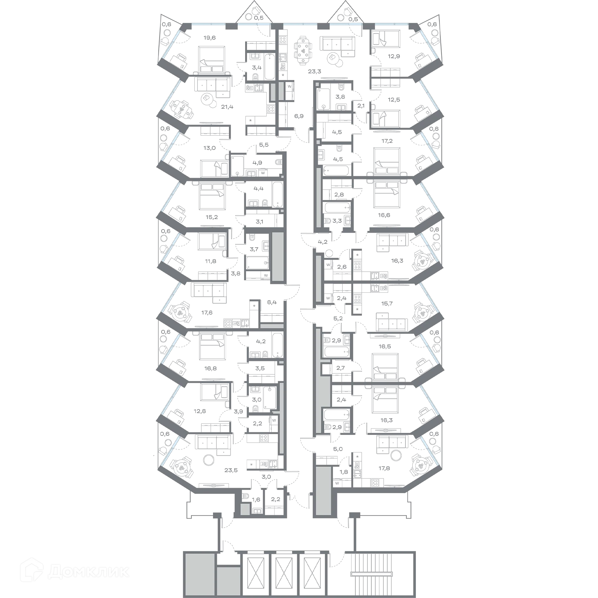 Планировка 3-комнатной квартиры 89.36 м² в ЖК Дом Горизонтов, г. Москва — фото 2