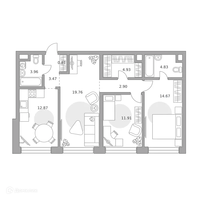 Планировка 3-комнатной квартиры 80.11 м² в ЖК MYPRIORITY (Майприорити) Мневники, г. Москва — фото 1