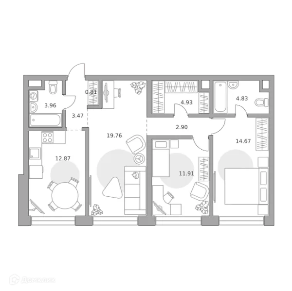 Планировка 3 комн. в ЖК MYPRIORITY (Майприорити) Мневники