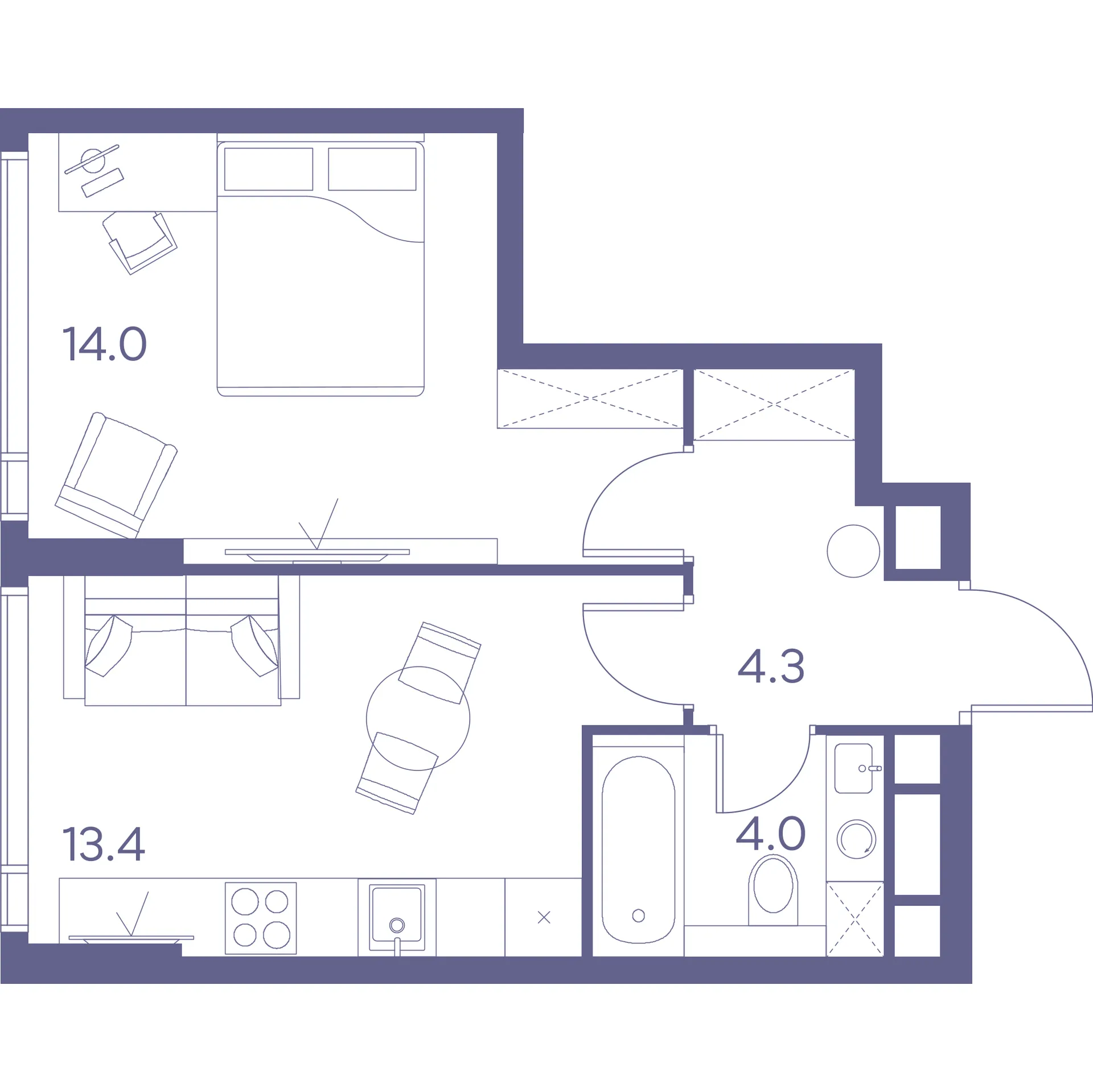 Планировка 1-комнатной квартиры 35.7 м² в Зе Лот от Аквилон, г. Москва — фото 1