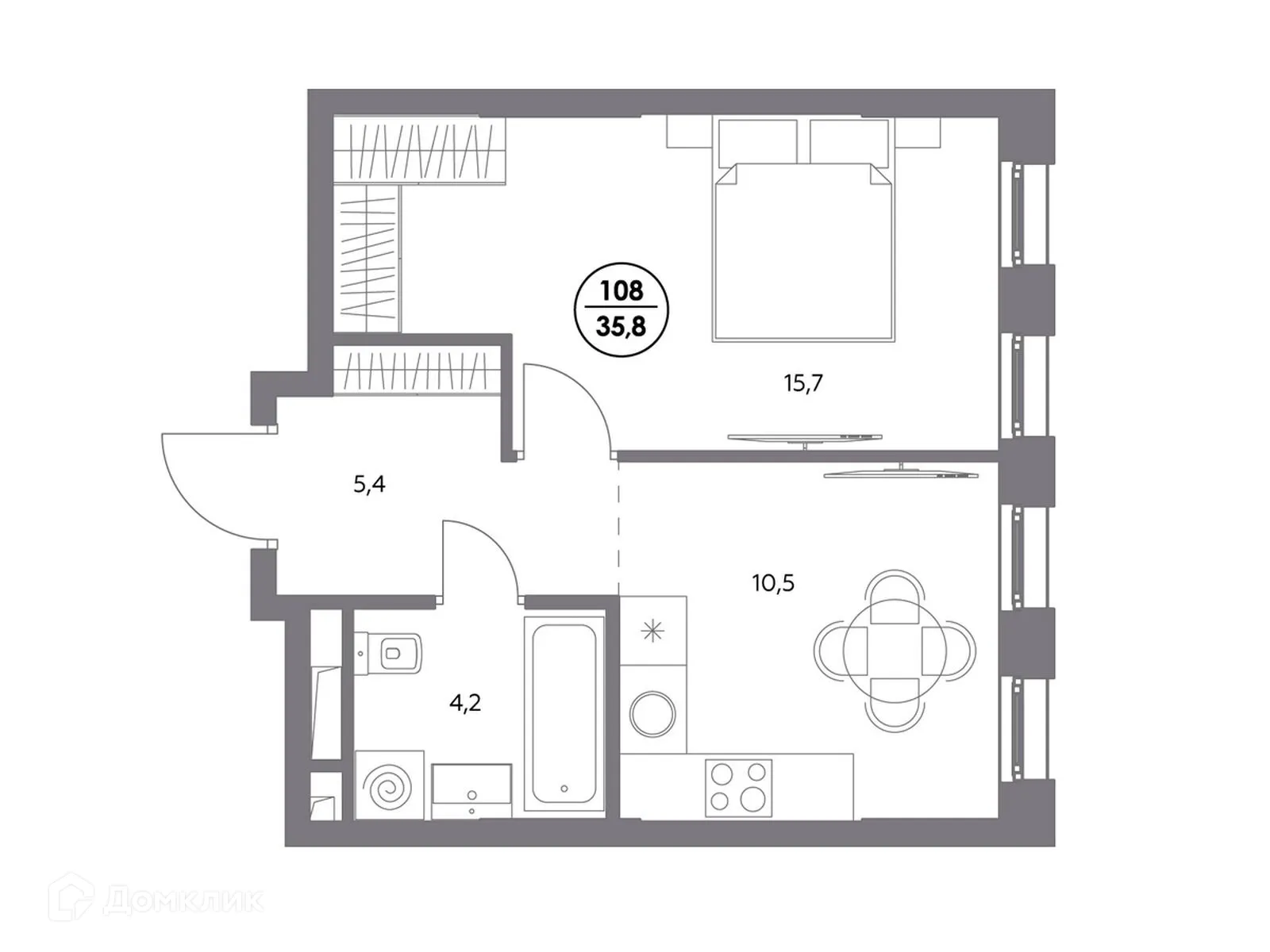 Планировка 1-комнатной квартиры 35.8 м² в ЖК АДМИРАЛ, г. Москва — фото 3