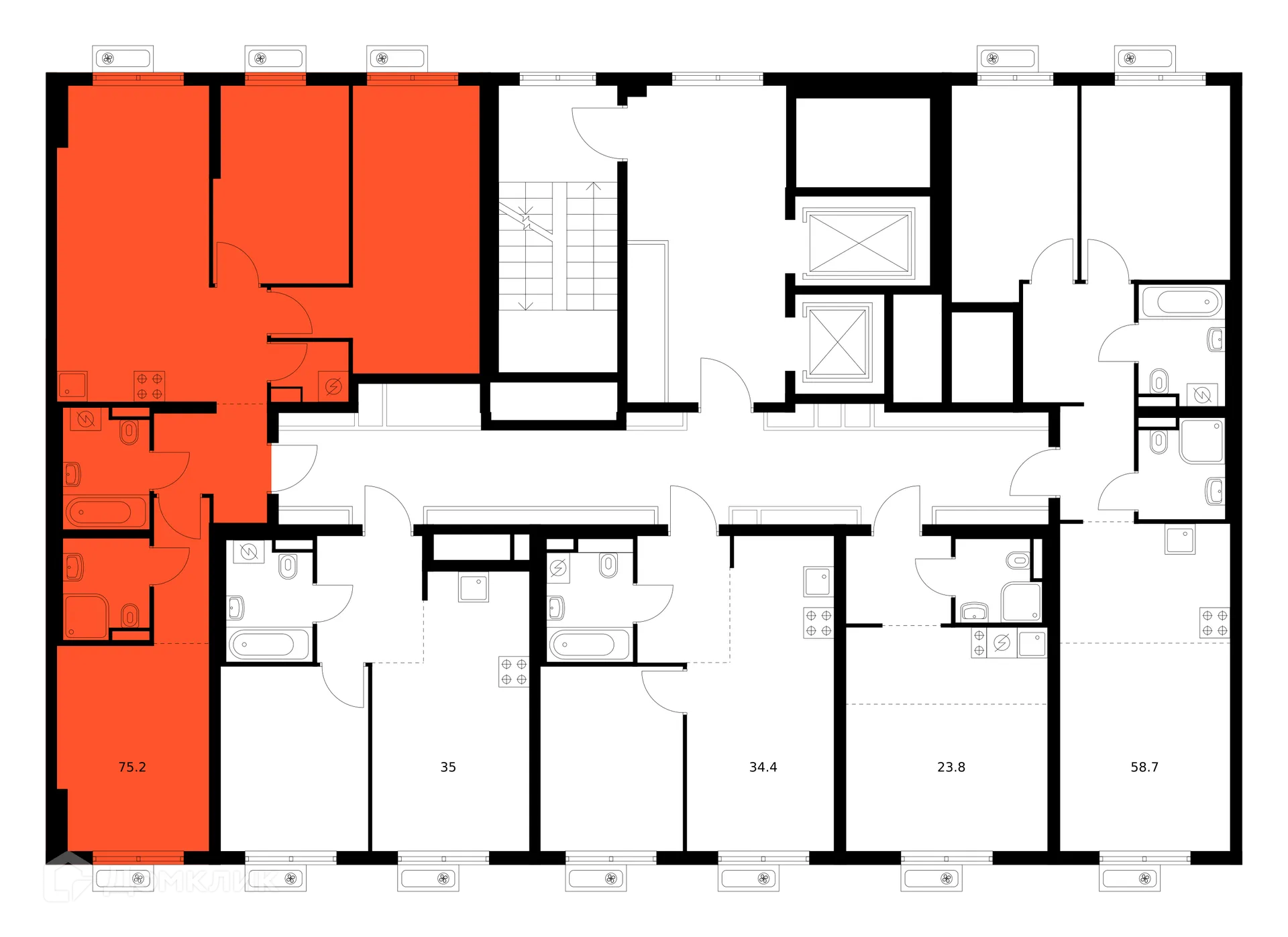 Планировка 3-комнатной квартиры 75.2 м² в «Митинский лес», г. Москва — фото 1