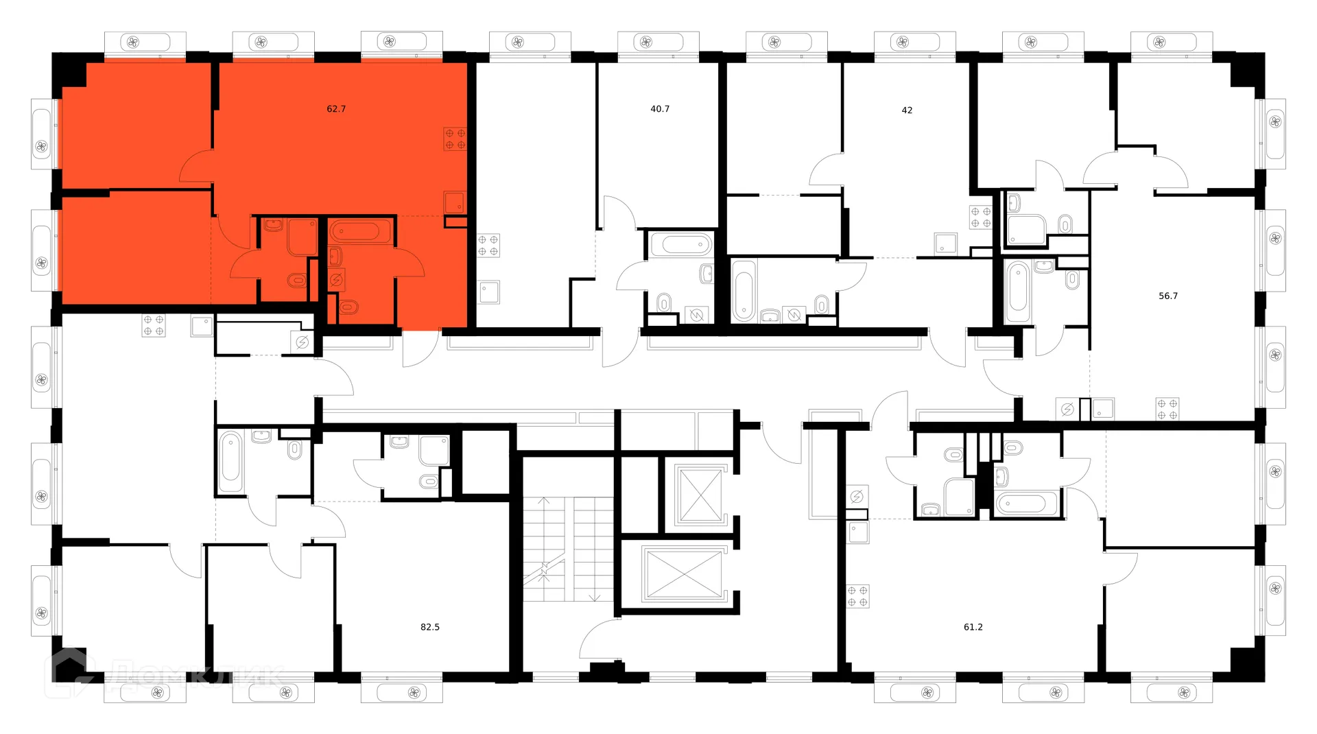 Планировка 2-комнатной квартиры 62.7 м² в «Алтуфьевское 53», г. Москва — фото 3
