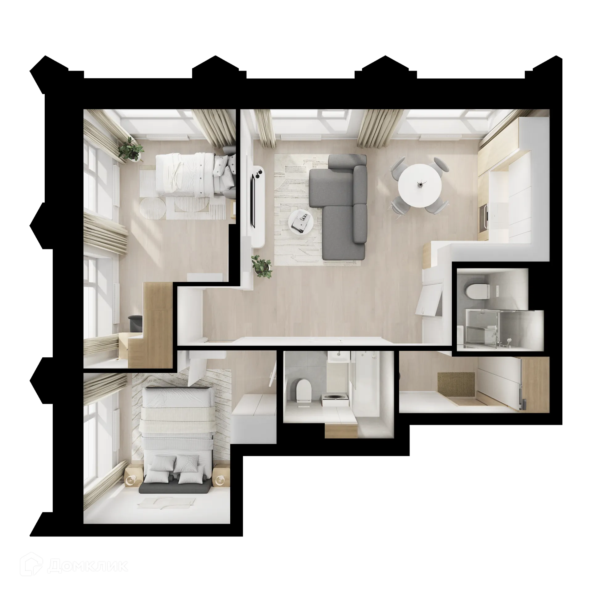 Планировка 2-комнатной квартиры 61.7 м² в ЖК Матвеевский парк, г. Москва — фото 2