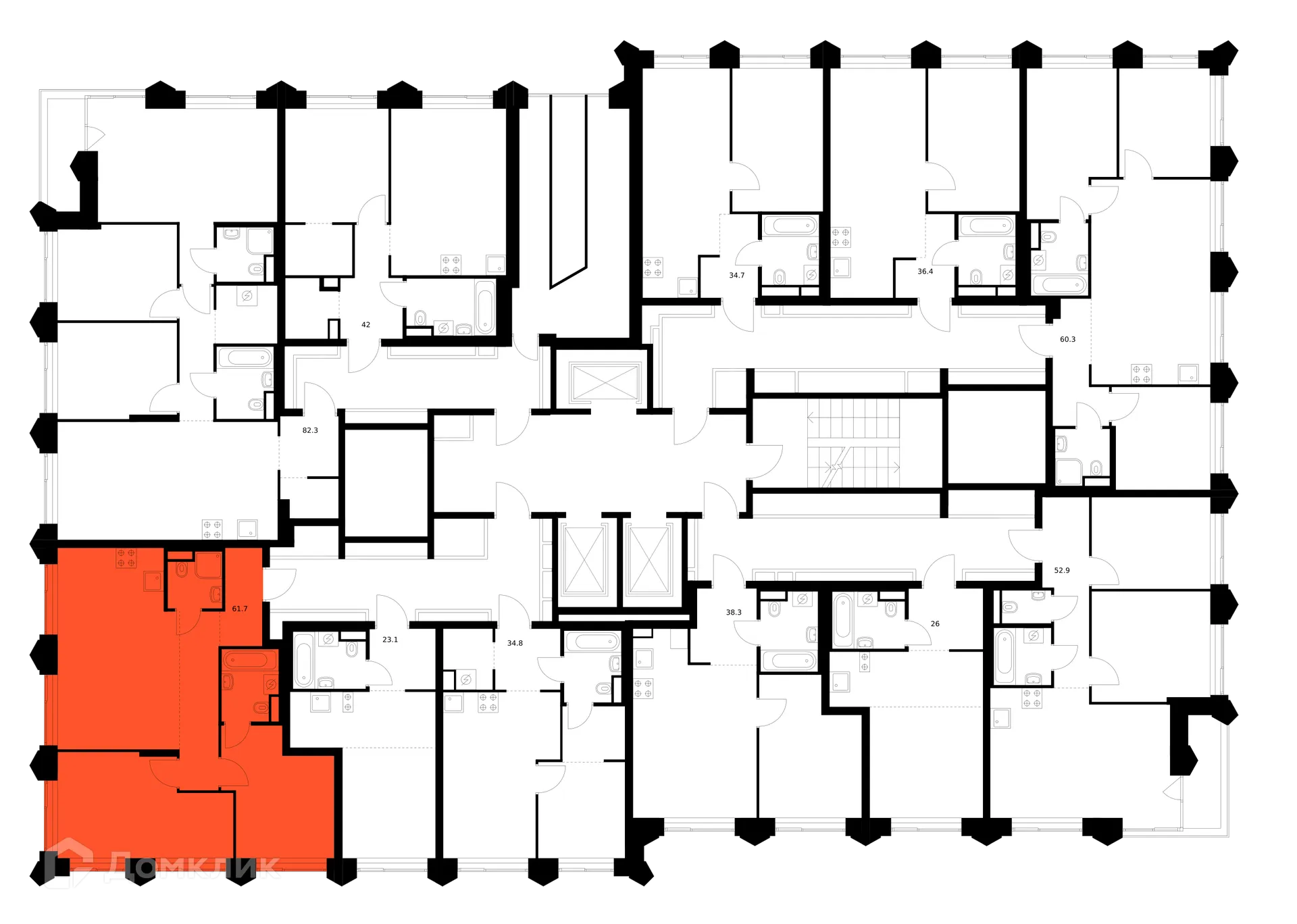 Планировка 2-комнатной квартиры 61.7 м² в ЖК Матвеевский парк, г. Москва — фото 3