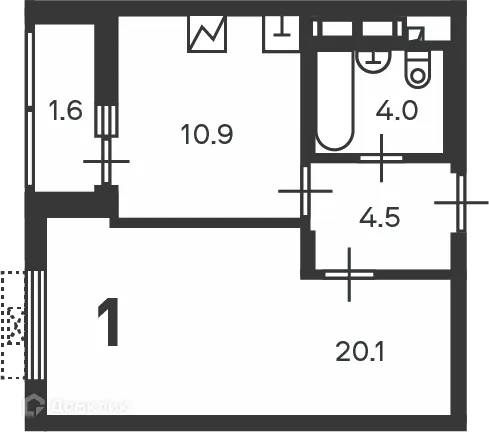 Планировка 1 комн. в Кусковская ул., д. 12/1 (Московские кварталы)