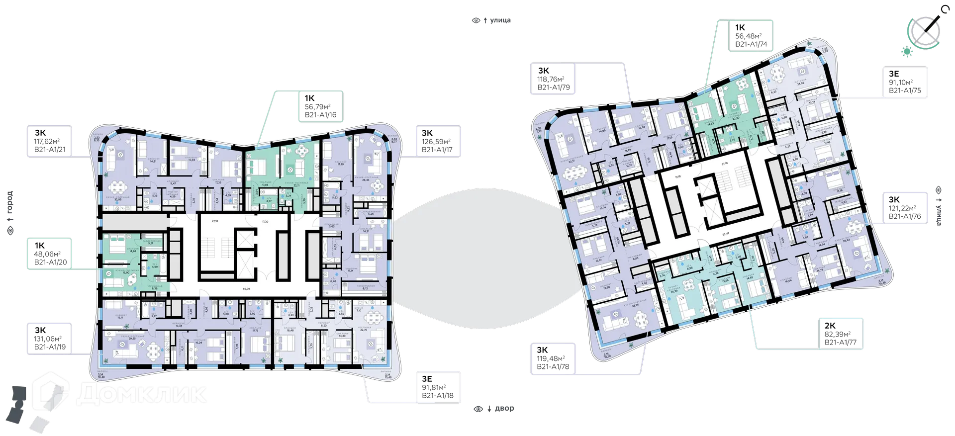 Планировка 3-комнатной квартиры 91.1 м² в СберСити - квартал В21, г. Москва — фото 2