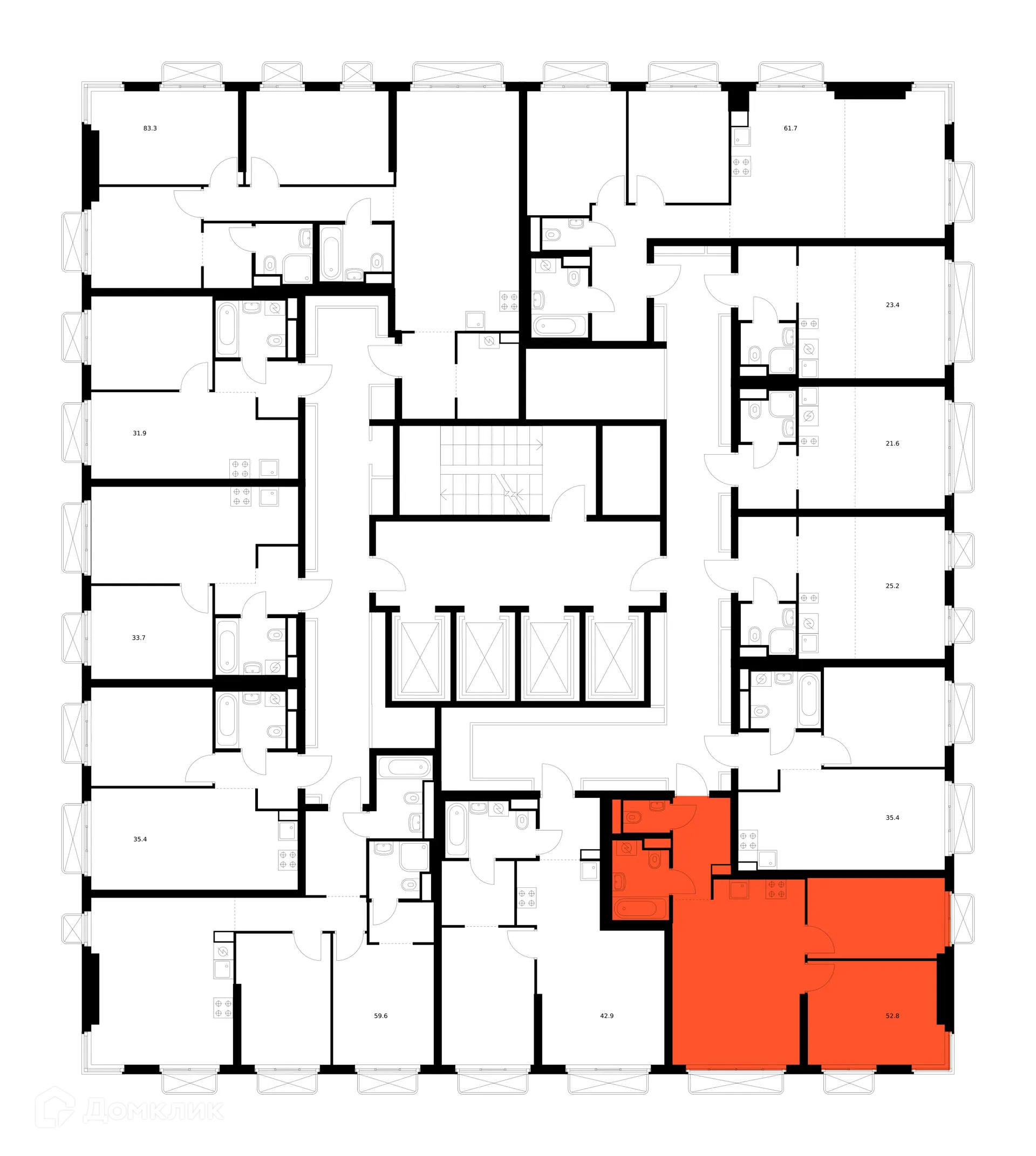 Планировка 2-комнатной квартиры 52.8 м² в ЖК 2-й Иртышский, г. Москва — фото 2