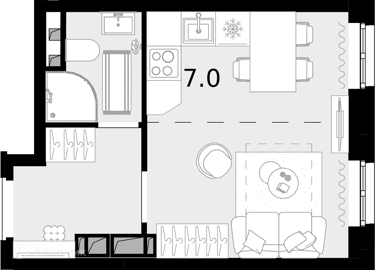 Планировка 1-комнатной квартиры 22.7 м² в ЖК "Новая Звезда-2", г. Москва — фото 1