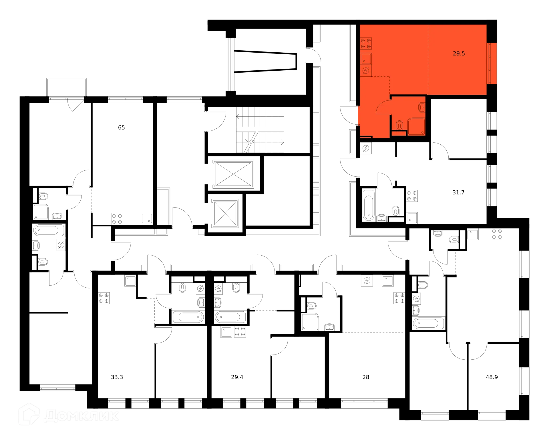 Планировка студии квартиры 29.5 м² в ЖК Москворечье, г. Москва — фото 2
