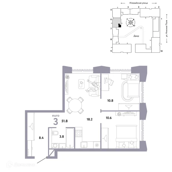 Планировка 3 комн. в ЖК СТРАНА.ЗАРЕЧНАЯ