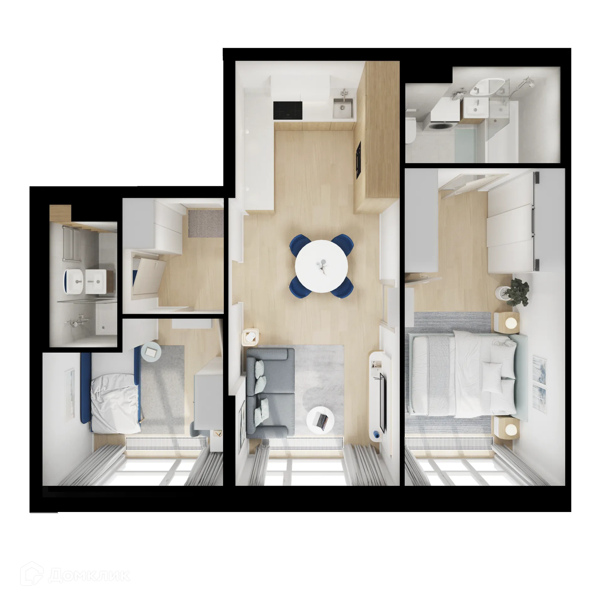 Планировка 2-комнатной квартиры 58.2 м² в ЖК Кавказский бульвар 51, г. Москва — фото 2