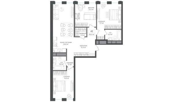 Планировка 3 комн. в ЖК Семеновский парк-2