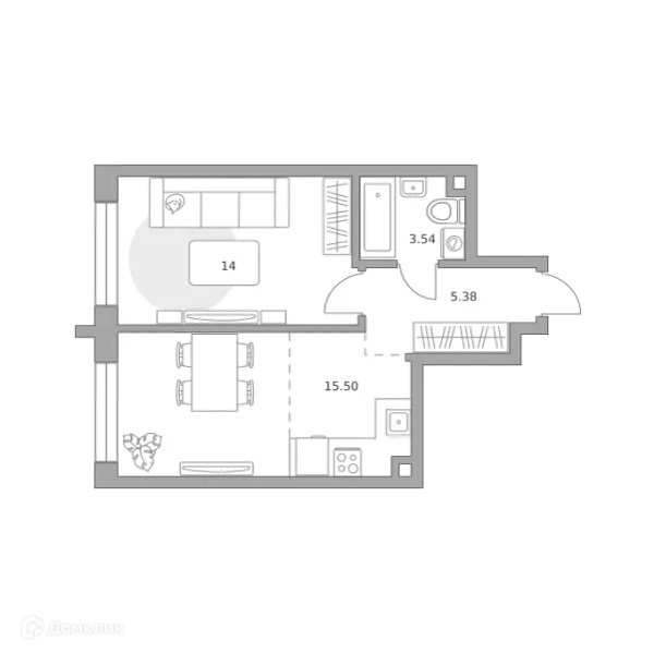 Планировка 1 комн. в ЖК MYPRIORITY Dubrovka (МАЙПРИОРИТИ Дубровка)