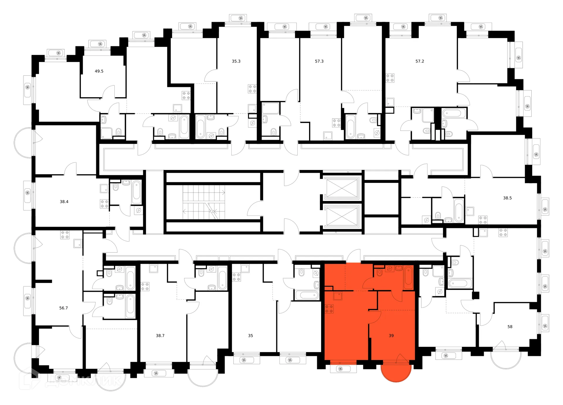 Планировка 1-комнатной квартиры 39 м² в ЖК Середневский лес, г. Москва — фото 2