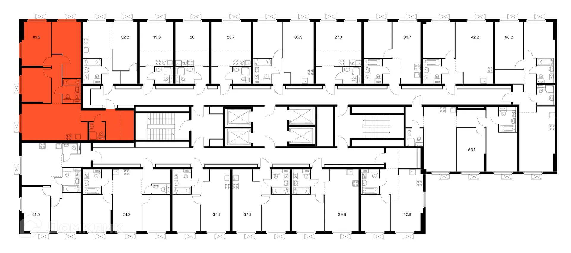 Планировка 3-комнатной квартиры 81 м² в ЖК Сигнальный 16, г. Москва — фото 3