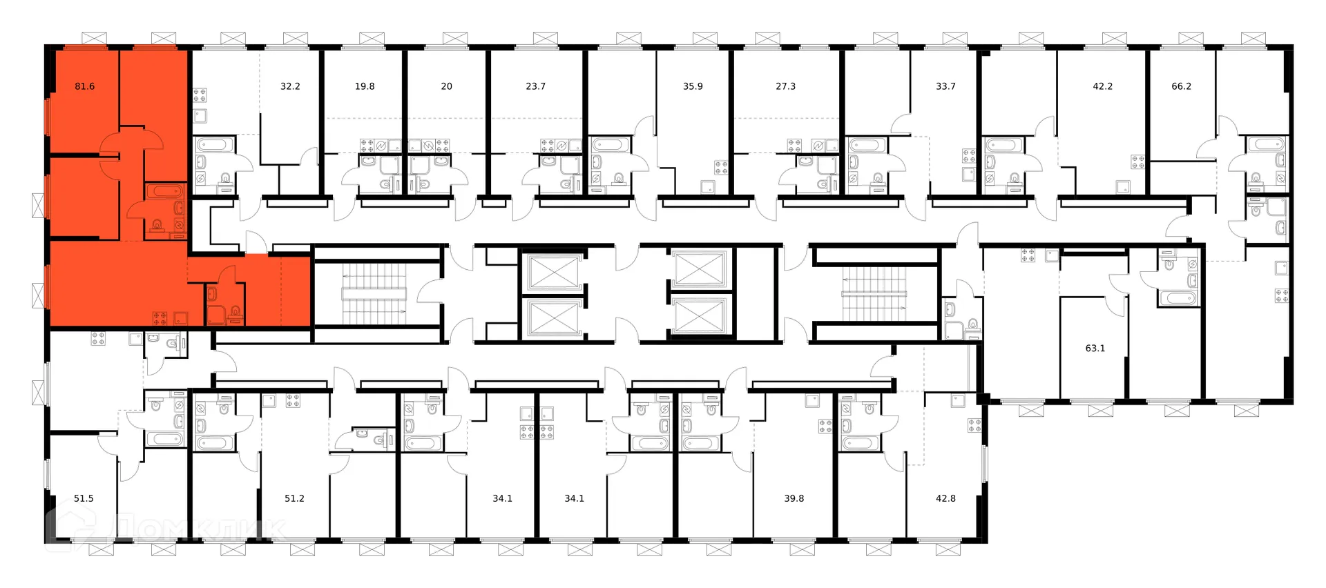 Планировка 3-комнатной квартиры 81 м² в ЖК Сигнальный 16, г. Москва — фото 4