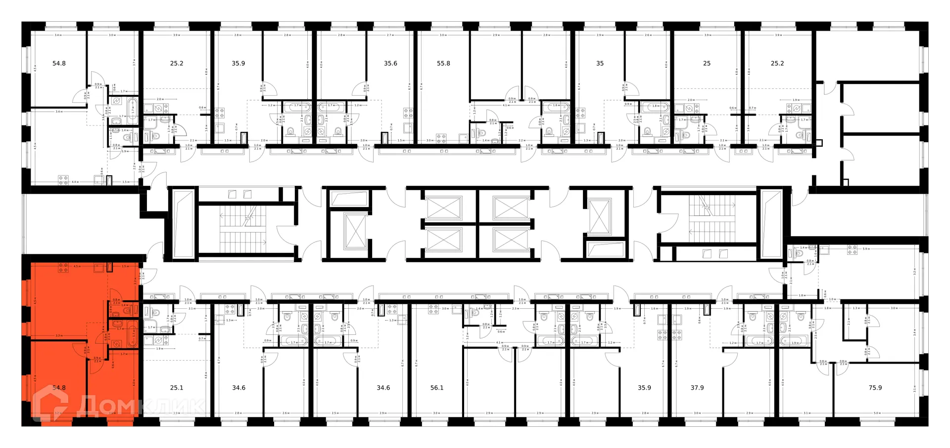 Планировка 2-комнатной квартиры 54.8 м² в ЖК Полар, г. Москва — фото 3