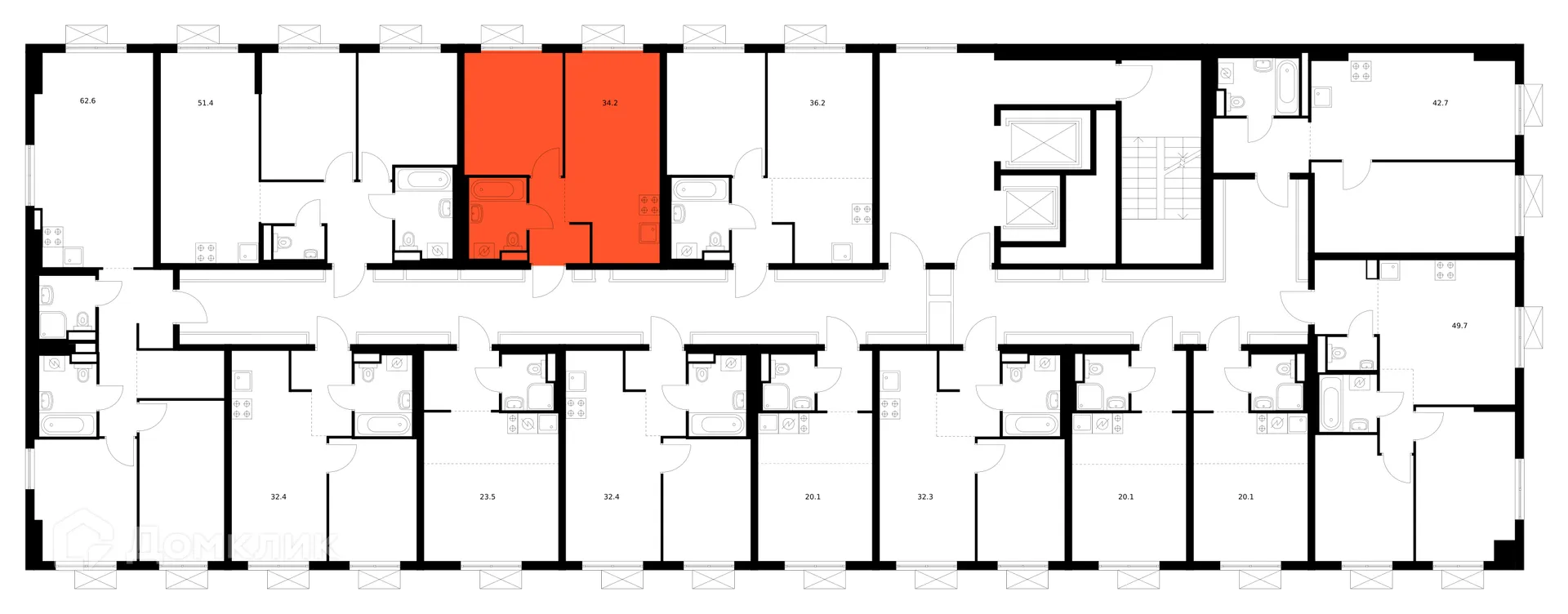 Планировка 1-комнатной квартиры 34.2 м² в ЖК Волжский парк, г. Москва — фото 2