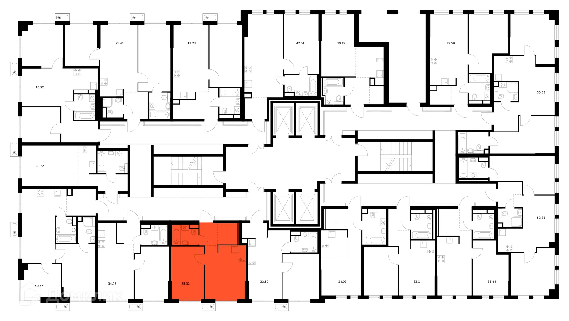Планировка 1-комнатной квартиры 35.26 м² в «Квартал Мит», г. Москва — фото 2