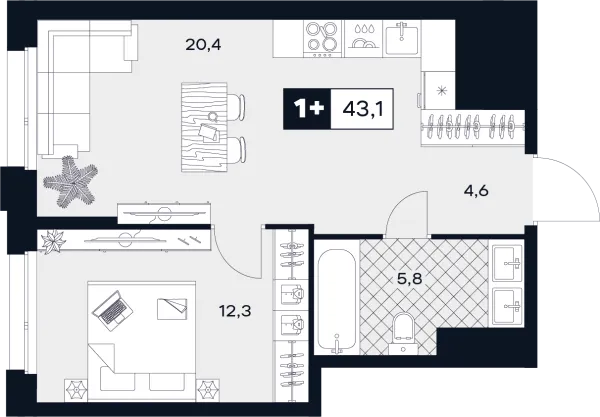 Планировка 1 комн. в ЮТУ